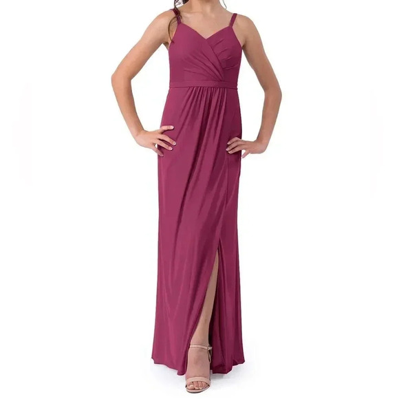 Azazie Other - Azazie Girls JBD Luxy Floor-Length A-Line Mesh V-Neck Cross Strap Slit Dress A10